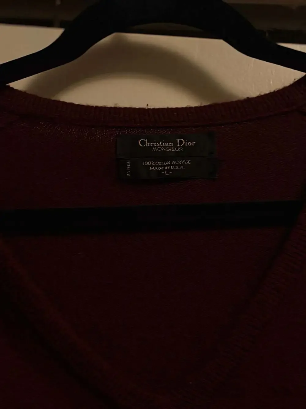 Vintage Christian Dior Monsieur Burgundy Orlon Acrylic V-Neck Sweater